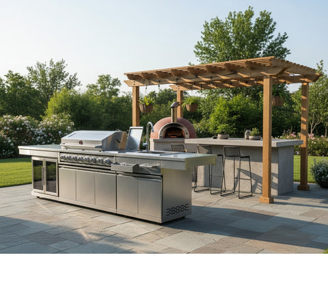Island BBQ Grill Outdoor Kitchen w/ Wine Cooler + Sink  3 Piece 304 Stainless Steel Combo