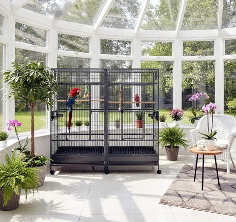 Large Double Macaw Parrot Cockatoo Bird Breeder Pet Cage w/ Divider - Black