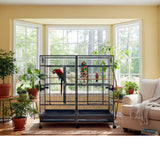 Large Double Macaw Parrot Cockatoo Bird Breeder Pet Cage w/ Divider - Black