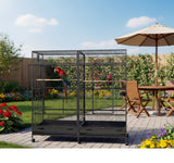 Large Double Macaw Parrot Cockatoo Bird Breeder Pet Cage w/ Divider - Black