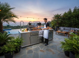 Marble Top 4 Piece Stainless Steel Outdoor BBQ Kitchen Grill Island with Refrigerator + Sink + Pizza Oven