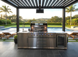 Marble Top 4 Piece Stainless Steel Outdoor BBQ Kitchen Grill Island with Refrigerator + Sink + Pizza Oven