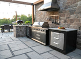 2 Piece Black Stainless Steel Outdoor BBQ Kitchen Grill Island w/ Refrigerator + Sink Marble Top Upgrade Brushed Nickel Faucet