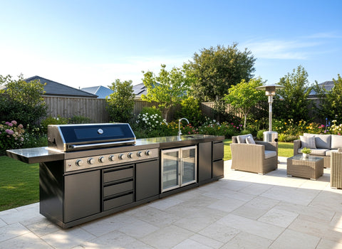 3 Piece Island BBQ Outdoor Grill Black Stainless Steel with Refrigerator and Sink Modular Outdoor Kitchen