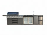 3 Piece Island BBQ Outdoor Grill Black Stainless Steel with Refrigerator and Sink Modular Outdoor Kitchen