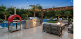 Marble Top 4 Piece Stainless Steel Outdoor BBQ Kitchen Grill Island with Refrigerator + Sink + Pizza Oven