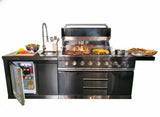 2 Piece Black Stainless Steel Outdoor BBQ Kitchen Grill Island w/ Refrigerator + Sink Marble Top Upgrade Brushed Nickel Faucet