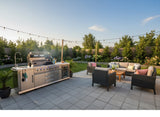 Marble Top 4 Piece Stainless Steel Outdoor BBQ Kitchen Grill Island with Refrigerator + Sink + Pizza Oven