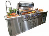 Marble Top 4 Piece Stainless Steel Outdoor BBQ Kitchen Grill Island with Refrigerator + Sink + Pizza Oven