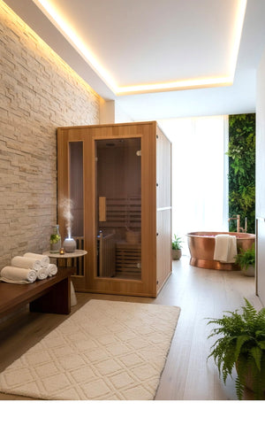 2 Person Canadian Hemlock Traditional Wet / Dry Steam Indoor Sauna w/ Harvia 6KW Upgrade Reaches 200F Degrees