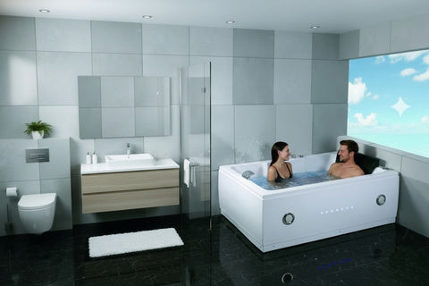 2 Person Indoor Whirlpool Jetted Hot Tub SPA Hydrotherapy Massage Bathtub 051A WHITE w/ Bluetooth