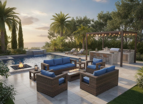 5 Piece Modern Design Wicker Rattan Conversation Outdoor Patio Furniture Set Fully Assembled