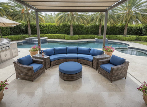 New XL Size 8 Piece Modern Curved Outdoor Wicker / Rattan Patio Furniture Set + Ottoman