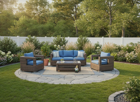 4 Piece Modern Design Wicker Rattan Conversation Outdoor Patio Furniture Set Fully Assembled