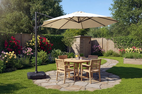10' Foot Cantilever Offset Patio Umbrella Burgundy or Beige + Solar LED Light Upgrade