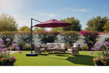 10' Foot Cantilever Offset Patio Umbrella Burgundy or Beige + Solar LED Light Upgrade