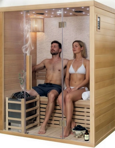 2 Person Canadian Hemlock Glass Front Indoor Swedish Wet Dry Traditional Steam Sauna SPA 4.5KW