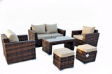 6 Piece Outdoor Wicker Patio Furniture Conversation Set with Table and Ottomans