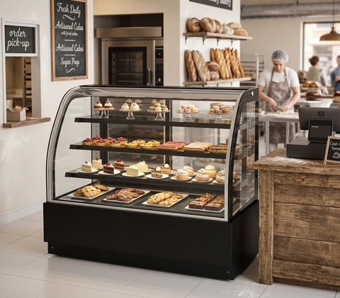 71" Curved Glass Stainless Steel Deli Cake Pie Refrigerated Display Case Refrigerator
