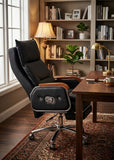 Back and Neck Swivel Heated Massage Recliner Office Chair with Foot Rest Black Solid Wood Arms