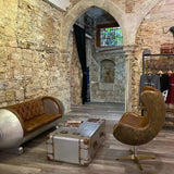 New WW2 Aviator Style Turbine Jet Couch Sofa w/ Full Leather Tufted Upholstery Aluminum Backing