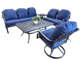 6 Seat Outdoor Cast Aluminum Patio Furniture Conversation Seating Set Upgraded 6" Sunbrella Cushions