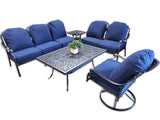 6 Seat Outdoor Cast Aluminum Patio Furniture Conversation Seating Set Upgraded 6" Sunbrella Cushions