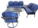 6 Seat Outdoor Cast Aluminum Patio Furniture Conversation Seating Set Upgraded 6" Sunbrella Cushions