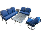 6 Seat Outdoor Cast Aluminum Patio Furniture Conversation Seating Set Upgraded 6" Sunbrella Cushions