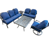 6 Seat Outdoor Cast Aluminum Patio Furniture Conversation Seating Set Upgraded 6" Cushions