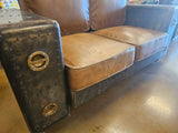 Genuine Cigar Brown Rustic Leather Retro Vintage Retro WW2 Style Aviator Love Seat Couch 2 Seat Chair