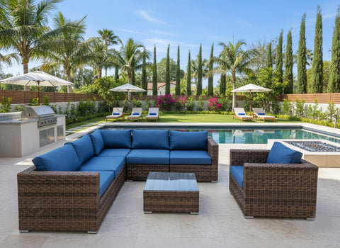 7 Piece L-Shape Outdoor Wicker Rattan Sectional with Coffee Table + Chair