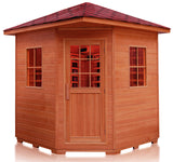 Outdoor Traditional Wood Fired Wet / Dry 4 Person Steam Sauna SPA w/ Shingled Roof Canadian Cedar