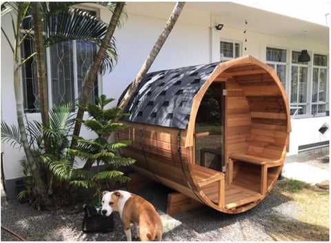 6 Foot Barrel Sauna Canadian Outdoor Pine Wood Wet / Dry Swedish Steam Spa  220V 9KW HEATER  Porch Upgrade