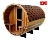 Large 6-8 Person 8' Canadian Red Cedar Barrel Outdoor Wet Dry Swedish Sauna with Porch 9KW Heater