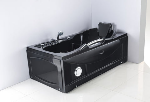 Black 60" Indoor Jetted Whirlpool Hydrotherapy Massage Spa Bathtub with Heater Bluetooth Double Pump