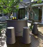 5 Piece Grey Wicker Outdoor Bar Table Set with 4 Bar Stools + Glass Top Bar Table