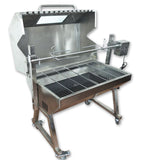 New Stainless Steel Charcoal / Wood Live Fire Grill Spit Pig Roaster w/ Rotisserie + Kabob Package