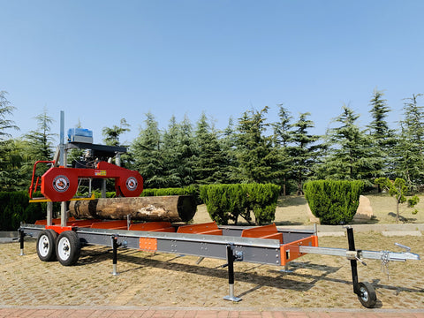 36" Capacity Portable Sawmill Upgraded Gas Honda GX690 22HP Engine Electric Start Band Saw CARBIDE Blade WITH TRAILER