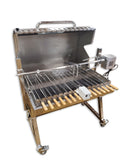 New Stainless Steel Charcoal / Wood Live Fire Grill Spit Pig Roaster w/ Rotisserie + Kabob Package