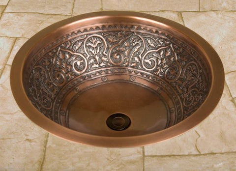 18” Hammered 100% Copper Bathroom Sink Round