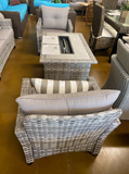 Modern Grey Wicker 5 Piece Outdoor Patio Furniture Set (3 seater sofa) with Gas Fire Pit