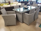 NEW Rectangle Glass Top Grey Wicker PE Rattan Outdoor Dining Table  CLEARANCE