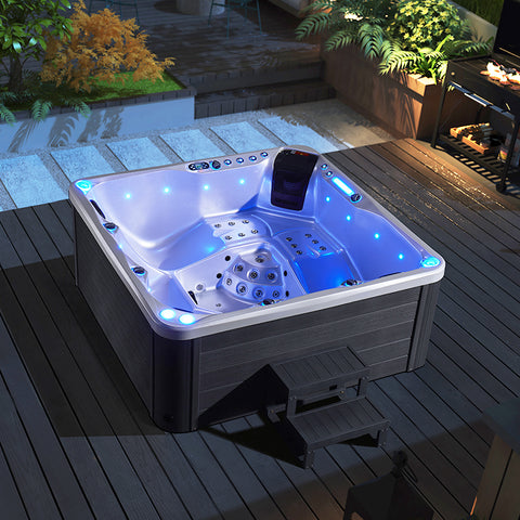 5 Person Outdoor Double Lounger Hot Tub Spa Fully Loaded 4 Pump 62 Jets with Hard Top Cover Stairs Bluetooth Soundsystem