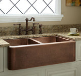 36” Double-Bowl Hammered Copper Farmhouse Kitchen Sink