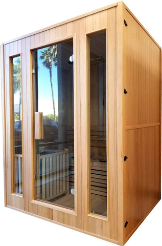 3 Person Canadian Hemlock Traditional Swedish Wet / Dry Steam Sauna SPA Indoor with 6kw Harvia Heater Upgrade - SYM03SS