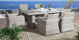 7 Piece Rectangle Glass Top Grey Wicker PE Rattan Outdoor Dining Table + 6 Chairs Set
