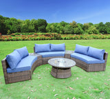 Monterrey 6 Piece Curved Modern Wicker Rattan Patio Furniture Set with Coffee Table and Ice Bucket