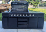 Black Stainless Steel Outdoor BBQ Kitchen Island Combo Grill Propane LPG + Sink 96,000 BTU