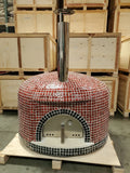 XL 46" Custom Mosaic Red Tile Brick Wood Fired Pizza Oven with Stainless Door + Vent